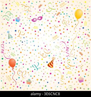 Party Time-Thema mit Ballon, Streamer, Kuchen und Hut, Element für Design, Vektor-illustration Stock Vektor