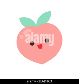 Netter kawaii Pfirsichfrucht Charakter mit glücklicher lächelnder Gesicht flache Vektor-Illustration Stock Vektor