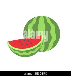Niedliche flache Design Wassermelone ganze und Schnitt Vektor Illustration Stock Vektor
