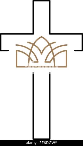 Abstraktes christliches Vektorkreuzsymbol mit Kronendesign, das Religion, Spiritualität und göttlichen Glauben darstellt Stock Vektor