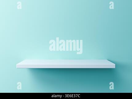 Weißes leeres Regal auf grünem blauem Pastellhintergrund mit Schattendarstellung in 3D Stockfoto
