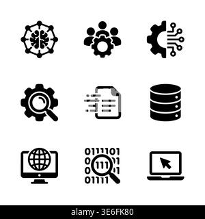 Satz von Glyphen-Symbolen für künstliche Intelligenz und maschinelles Lernen Stock Vektor