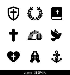 Christliche Symbole Vektor Symbol Set Glyphe Stil Design Stock Vektor