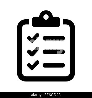 Symbol für Checkliste in der Zwischenablage mit Häkchen und horizontalen Linien Stock Vektor