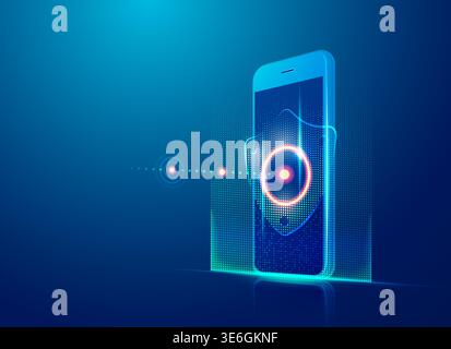Konzept der Cybersicherheitstechnologie, realistisches Mobiltelefon mit Datenschutzelement Stock Vektor
