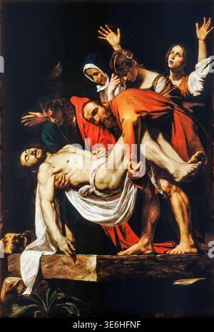 Caravaggio, die Grabstätte Christi, Ölgemälde auf Leinwand, 1602-1603 Stockfoto