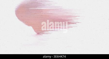 Ein Glitch-Kunstwerk mit einem verzerrten rosa und lila Fleck auf weißem Hintergrund mit strukturiertem Effekt und horizontalen Linien Stockfoto