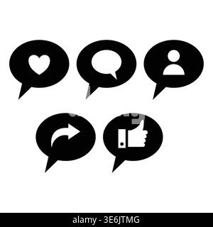 Moderne Vektorgrafik mit Benachrichtigungssymbolen in sozialen Medien, einschließlich Like-, Follower-, Kommentar- und Share-Symbolen. Sauberes, minimales Design ideal Stock Vektor