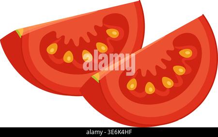 Reifer, roter Tomatenkeil. Handgezeichneter trendiger flacher Stil isoliert auf transparentem Hintergrund. Für Aufkleber, Menüs, Poster, Lebensmittelverpackungen, Rezeptblogs, Bio-Lebensmittel-Branding, Kücheneinrichtung. Stock Vektor