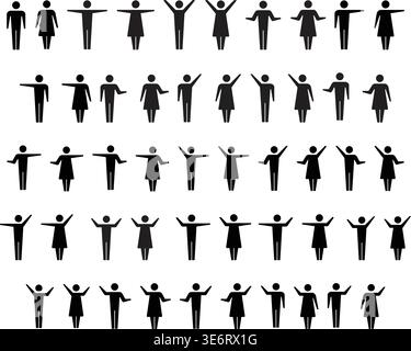 Mann und Frau Stick Figur Icon Set Vektor Illustration menschliche Posen Silhouette Menschen Icons Sammlung Stock Vektor