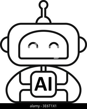 Niedliches Assistenzroboterbild. Illustration der Vektorlinie für freundliches KI-Branding, Chatbot-Maskottchen, technische Begleitbilder. Stock Vektor