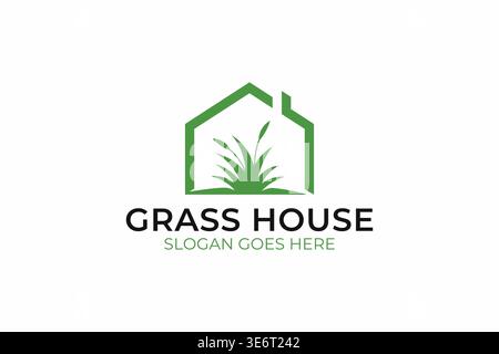 Das Grashaus Care Logo steht für umweltfreundliches Wohnen, Wellness und Nachhaltigkeit Stock Vektor