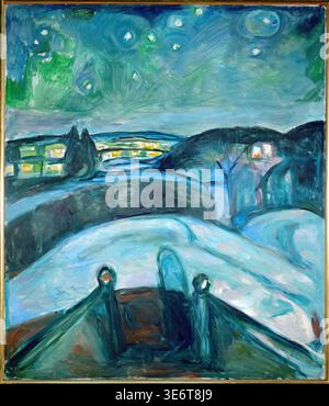 Edvard Munch – Sternennacht, Ekely, 1922 – Ölgemälde, nächtliche Landschaft, Sternenhimmel, coole Palette Stockfoto