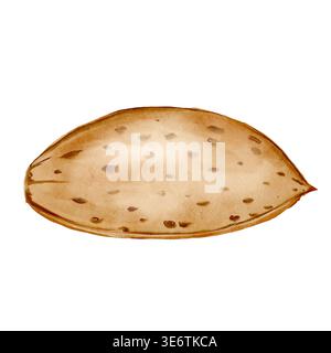 Aquarellmalerei mit Mandelnüssen. Handgezeichnete Abbildung eines Nusskerns. Essensclip Kunst. Perfekt für Kochbücher und Verpackungsdesigns für Naturkosmetik. Stockfoto