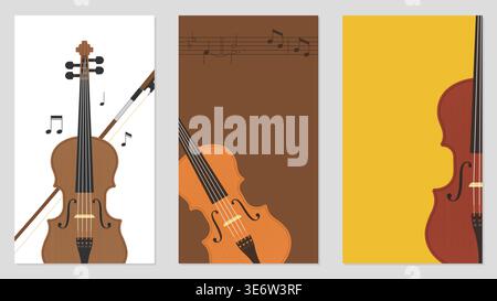 Mockup Für Violinbanner Mit Drei Vertikalen Vorlagen Und Instrumentenvektor-Illustration Stock Vektor