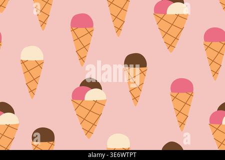 Nahtloses Sommermuster mit Eiscreme in einem Waffelkegel - Vektor-Illustration Stock Vektor