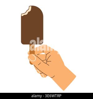Hand hält Schokoladeneis, Eis; Sommer, Süße und Freude Konzept - Vektor Illustration Stock Vektor