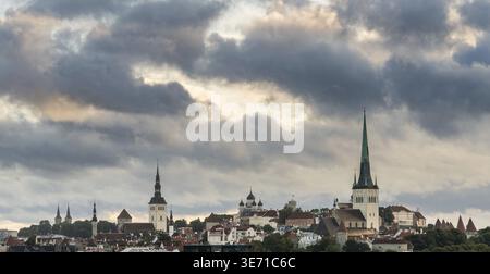 Panoramablick auf dem Dach vom Kreuzfahrthafen über die Altstadt von Tallinn Estland Stockfoto