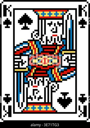 Pixel Art Art King of Pik Spielkartendesign Stock Vektor