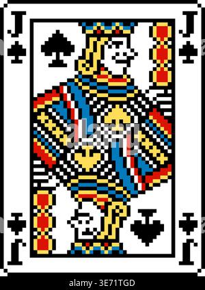Pixel Art Art Jack of Pik Spielkartendesign Stock Vektor