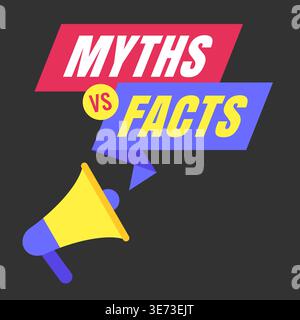 Mythen vs. Fakten flach mit Megaphon und Fett Typografie Vektor Illustration Stock Vektor