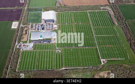 Luftaufnahme des Carrington Training Centre von Manchester United in Manchester Stockfoto