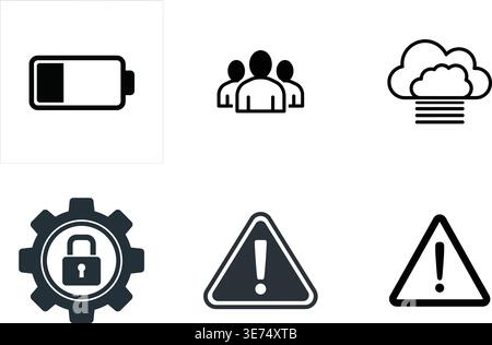Symbol für Sicherheit und Warnung für Geschäftssysteme auf weißem Hintergrund Stock Vektor