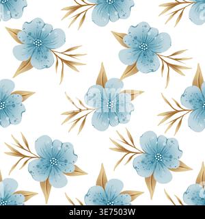 Ein nahtloses Muster mit blauen dekorativen Blumen im Aquarellstil. Perfekt für Stoff-, Tapeten-, Geschenkpapier- und Oberflächengestaltung. Stockfoto