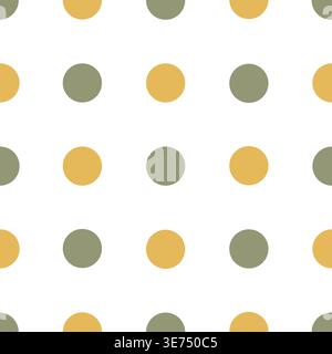 Ein durchgehendes Muster aus gelben und grünen Kreisen; ein einfaches geometrisches Design, das sich für Textilien, Schreibwaren und dekorative Hintergründe eignet. Stockfoto