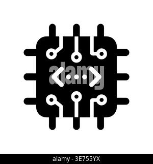 Code auf Microchip Icon, Künstliche Intelligenz und maschinelles Lernen Stock Vektor