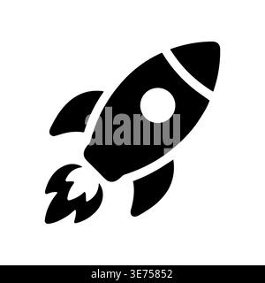 Einfache Abbildung des Startsymbols für Raketenschiffe in Schwarz und weiß Stock Vektor