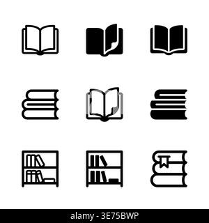 Set aus einfachen schwarzen Büchern in verschiedenen Formen Stock Vektor