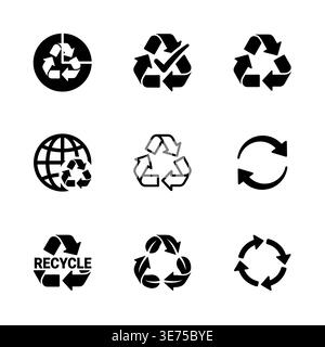 Symbole für Recycling-Symbole setzen schwarze Glyphen-Vektor-Illustration Stock Vektor