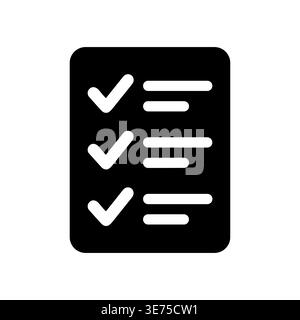 Schwarzes Checklistensymbol mit Häkchen und Linien auf weiß Stock Vektor