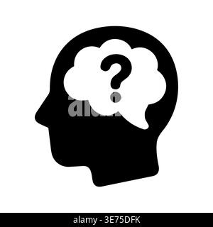 Kopf-Silhouette mit Fragezeichen Wolke, Denkkonzept Illustration Stock Vektor