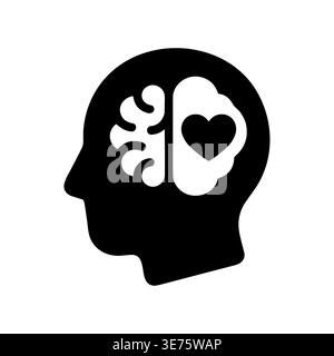 Geistige Gesundheit Konzept Symbol, Gehirn und Herz Gleichgewicht, Silhouette Stil Stock Vektor