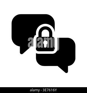 Symbol für sicheren Chat, verschlüsselte Nachrichten, Schwarzweiß-Vektor Stock Vektor