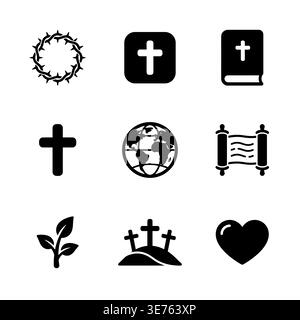 Christliche Symbole Vektor-Symbol Set in Schwarz und weiß Stock Vektor