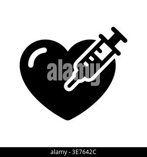 Stilisiertes Herz mit Spritze symbolisiert medizinische Intervention Silhouette Symbol Stock Vektor