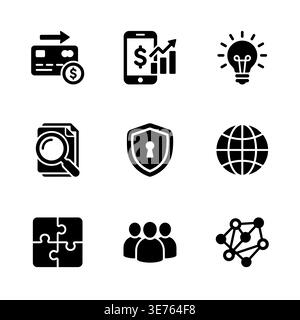 Satz schwarzer Glyphen für Unternehmen und Finanzen Stock Vektor
