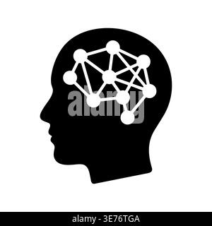 Menschliche Kopfsilhouette mit neuronaler Netzwerkgrafik des Gehirns, KI-Konzept Stock Vektor
