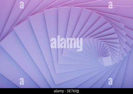 Purpurrosa Wirbelverlauf abstrakter geometrischer Hintergrund, Muster. Lavendelschichten verdrehen sich im radialen Trichter und mischen weiche matte Oberflächen mit Pastelltönen Stockfoto