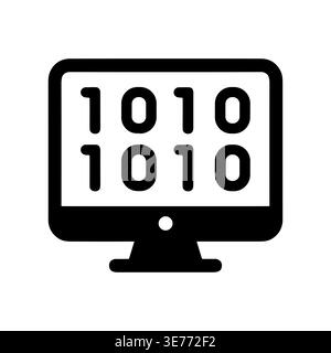 Computerbildschirm mit minimalem Schwarzweiß-Symbol für Binärcode Stock Vektor