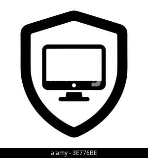Computermonitor in einem Schildsymbol, das Online-Sicherheit darstellt Stock Vektor