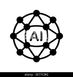 Symbol für vernetzte KI-Netzwerke, Symbol für künstliche Intelligenz, Technologiekonzept Stock Vektor