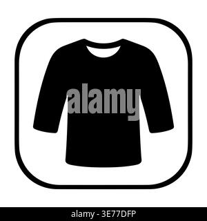 Schwarze, langärmelige T-Shirt-Silhouette mit abgerundetem quadratischem Rahmen. Stock Vektor