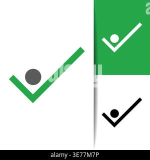 Das Häkchen der modernen Mitarbeiter steht für Genehmigung, Teamarbeit und Erfolg. Klarer Vektorstil mit einfachen Formen, ideal für Apps, UI-Design und Business Stock Vektor