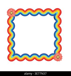 Regenbogenrahmen mit Blumen – farbenfrohes Randdesign für Grußkarten, Poster und dekorative Kunst Stock Vektor