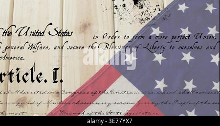 US-Flagge, die Artikel überlagert Stockfoto