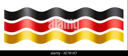 Wellige Streifen zeigen Farben in Schwarz, Rot und Gelb in einem dreidimensionalen Design. Deutsche Flagge. Das Ausschnittelement steht allein gegen eine klare Stockfoto